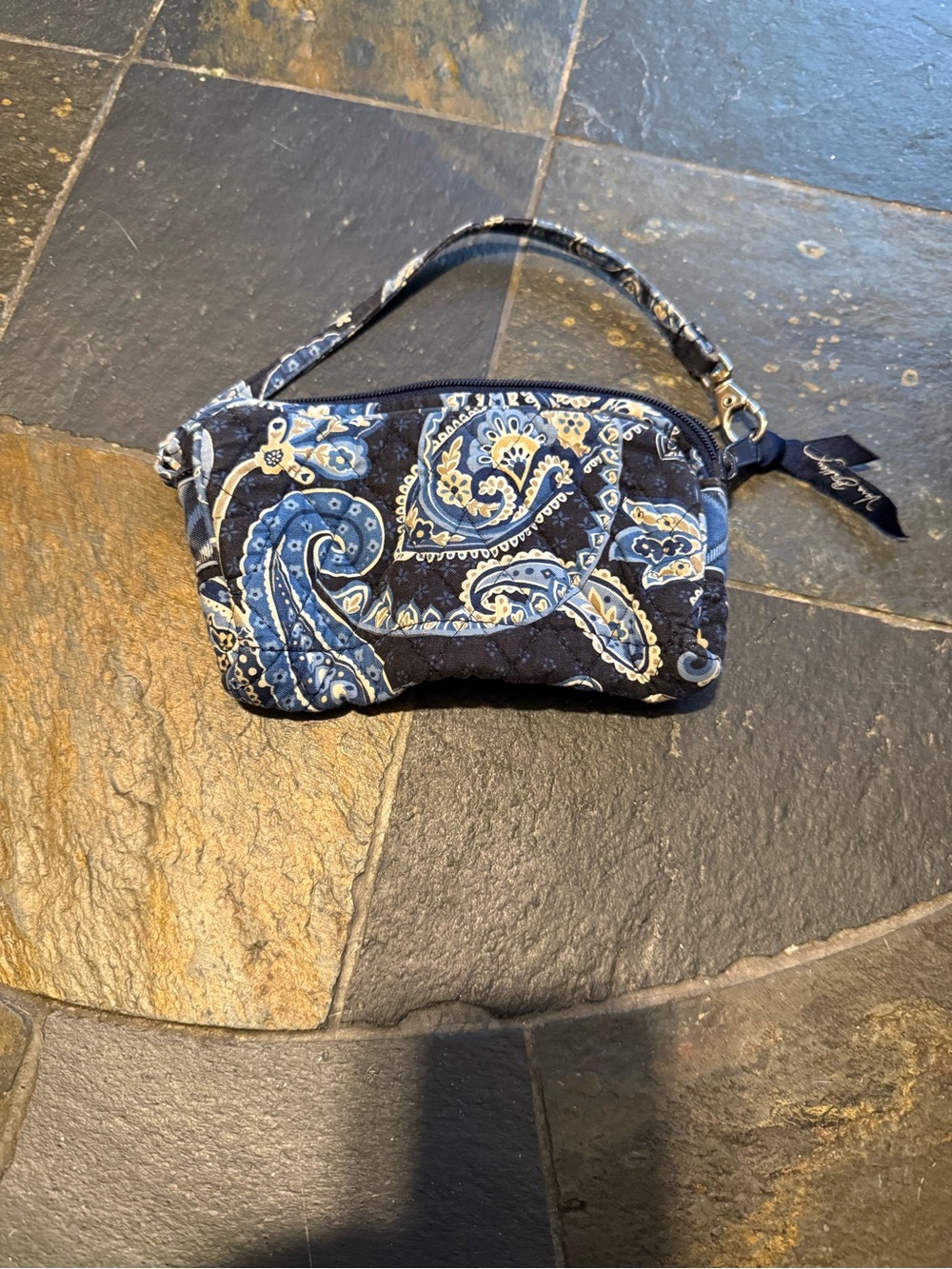 Vera Bradley Navy and Cream Paisley Quilted Wristlet